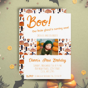 Invitation Bois Premier anniversaire Champignons Halloween Au