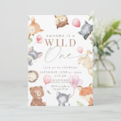 Invitation Bois Premier Anniversaire, Forêt Animale, sauvage (Debout devant)
