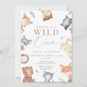 Invitation Bois Premier Anniversaire, Forêt Animale, sauvage (Devant)