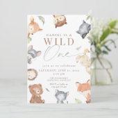 Invitation Bois Premier Anniversaire, Forêt Animale, sauvage (Debout devant)