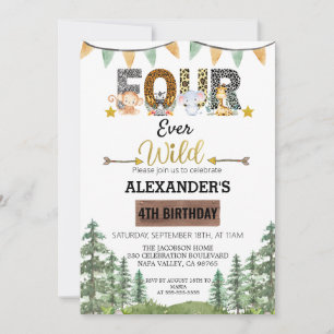 Invitation Bois quatre jamais l'Anniversaire sauvage