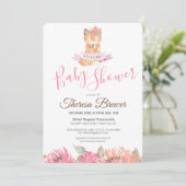 Invitation Bois Renard rose Aquarelle Baby shower Floral (Debout devant)