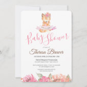 Invitation Bois Renard rose Aquarelle Baby shower Floral (Devant)