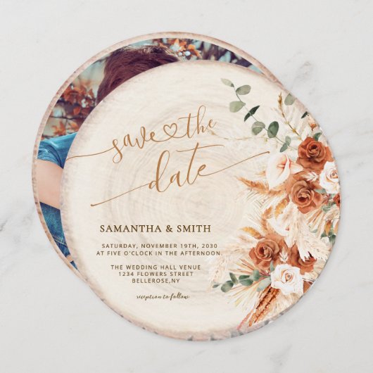 Invitation Bois rond rustique coupé Grain Enregistrer la cart (Devant / Derrière)