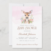 Invitation Bois rose Floral Oh Deer Baby shower (Devant)