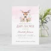 Invitation Bois rose Floral Oh Deer Baby shower (Debout devant)