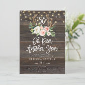 Invitation bois rose floral rustique lumières 50e anniversair (Debout devant)