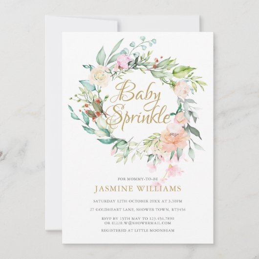 Invitation Bois Rose Gold Script Baby Sprinkle (Devant)