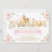 Invitation Bois rose Or Animaux Baptême Floral (Devant)