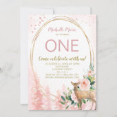 Invitation Bois rose or Floral premier anniversaire (Devant)