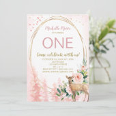 Invitation Bois rose or Floral premier anniversaire (Debout devant)