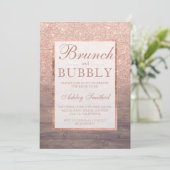 Invitation Bois rose parties scintillant or brunch bubbly nup (Debout devant)