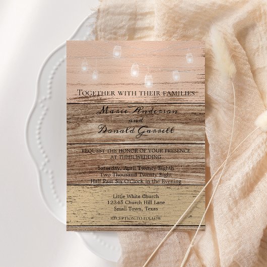 Invitation Bois Rose Rustique et Lanternes