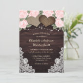 Invitation Bois rose Rustique Noir Coeurs Chaîne Lumières Flo (Debout devant)