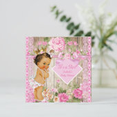 Invitation Bois rose rustique Princesse Baby shower Brunette (Debout devant)