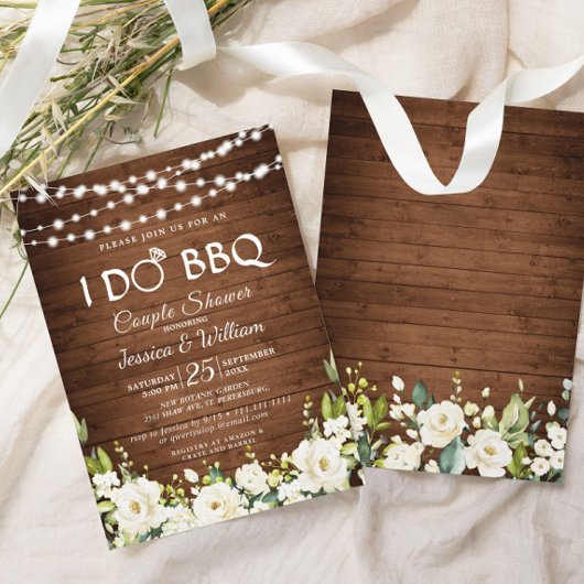 Invitation Bois & Roses Blanches Floral I Do BBQ Couple Douch