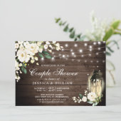 Invitation Bois Roses Blanches Lanterne Rustique Couple Douch (Debout devant)