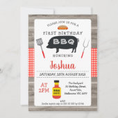 Invitation Bois Rouge Plaid Cochon BBQ 1er anniversaire Invit (Devant)