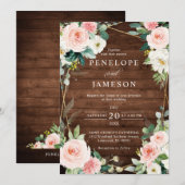 Invitation Bois roux Mariage géométrique Botanique (Devant / Derrière)