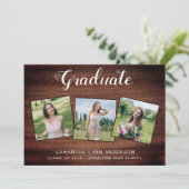 Invitation Bois rustique 3 Photo Collage Graduation (Debout devant)