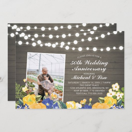 Invitation Bois Rustique 50e Anniversaire de Mariage Photo (Devant / Derrière)