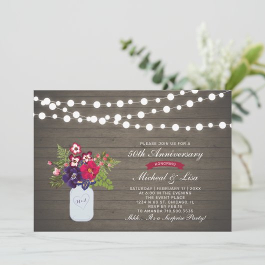 Invitation Bois Rustique 50e Anniversaire de Mariage Surprise (Debout devant)