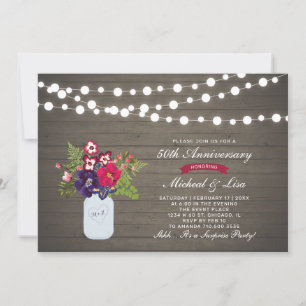 Invitation Bois rustique 50e anniversaire du Mariage surprise