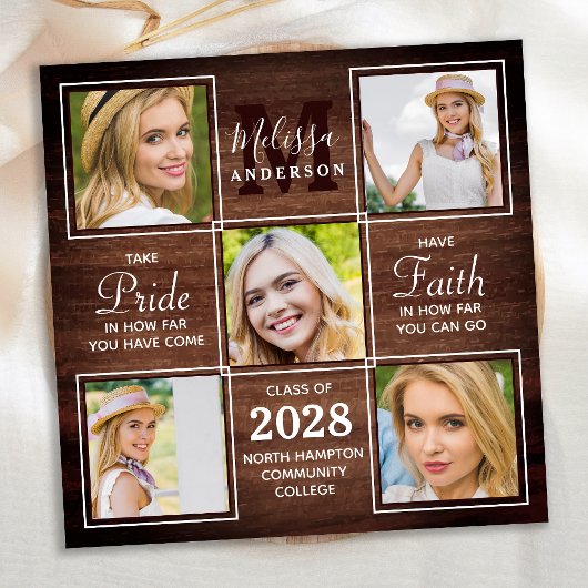 Invitation Bois rustique 5 Photo Collage Graduation