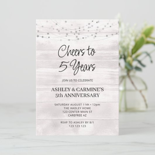 Invitation Bois rustique 5e anniversaire Mariage (Debout devant)