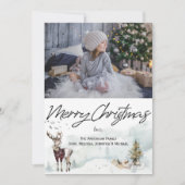 Invitation Bois rustique Animaux Aquarelle Photo de Noël (Devant)