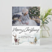 Invitation Bois rustique Animaux Aquarelle Photo de Noël (Debout devant)