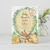 Invitation Bois rustique Animaux Baby shower garçons (Debout devant)