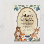 Invitation Bois rustique animaux garçons fête d'anniversaire (Devant / Derrière)