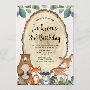 Invitation Bois rustique animaux garçons fête d'anniversaire