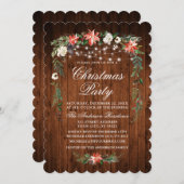 Invitation Bois rustique Aquarelle Poinsettia Lumières Noël (Devant / Derrière)