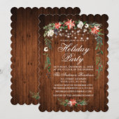 Invitation Bois rustique Aquarelle Poinsettia Lumières Vacanc (Devant / Derrière)