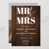 Invitation Bois rustique audacieux M. Mrs mariage photo scrip (Devant / Derrière)