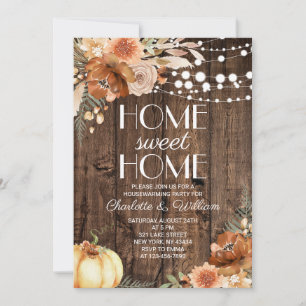 Invitation Bois Rustique Automne Citrouille Floral Maison Dou