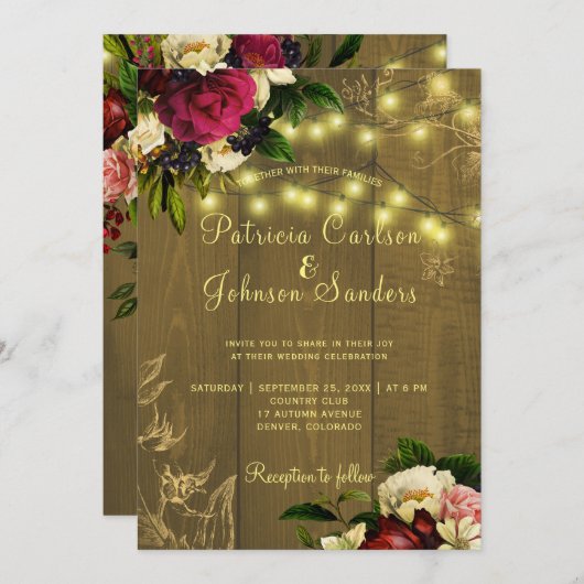 Invitation Bois rustique automne et lumières scintillantes ma (Devant / Derrière)