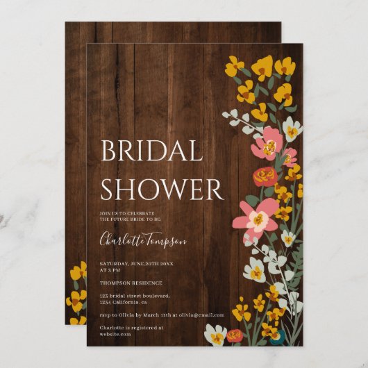 Invitation Bois rustique automne fleurs rétro douche de nage (Devant / Derrière)