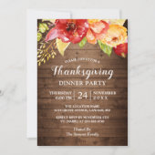 Invitation Bois rustique Automne Rouge Floral Thanksgiving Dî (Devant)