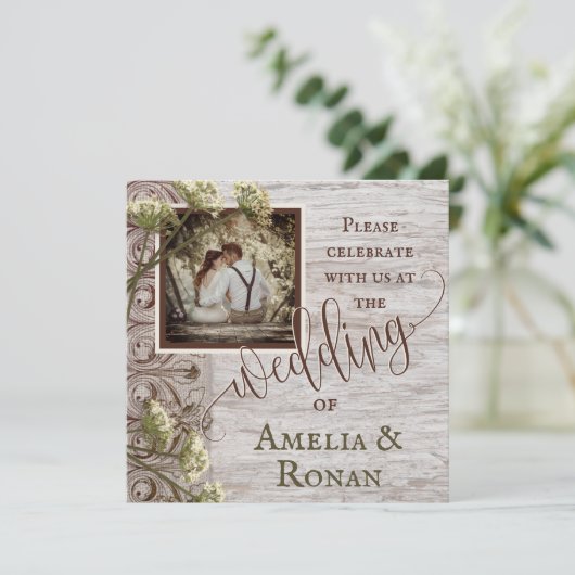 Invitation Bois rustique avec Mariage Burlap (Debout devant)