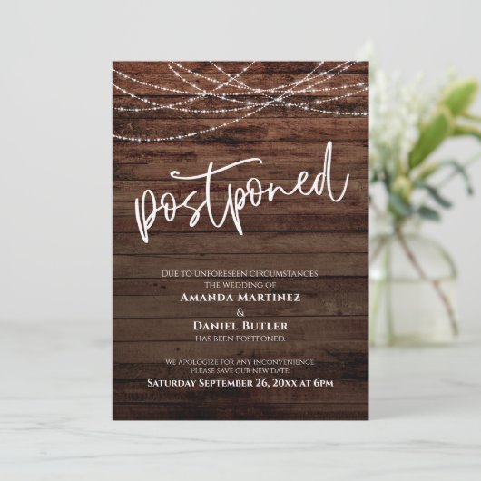 Invitation Bois rustique avec Mariage différé avec lumière (Debout devant)