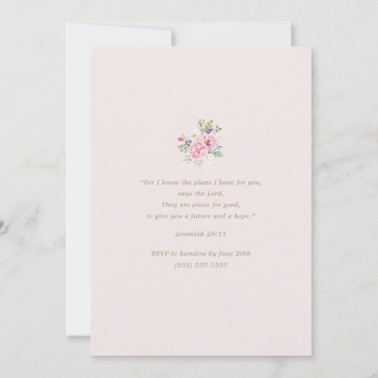 Invitation Bois rustique & Baptême rose doux (Dos)