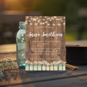 Invitation Bois Rustique Bébé Respiration Fleur Jar Mason Dip