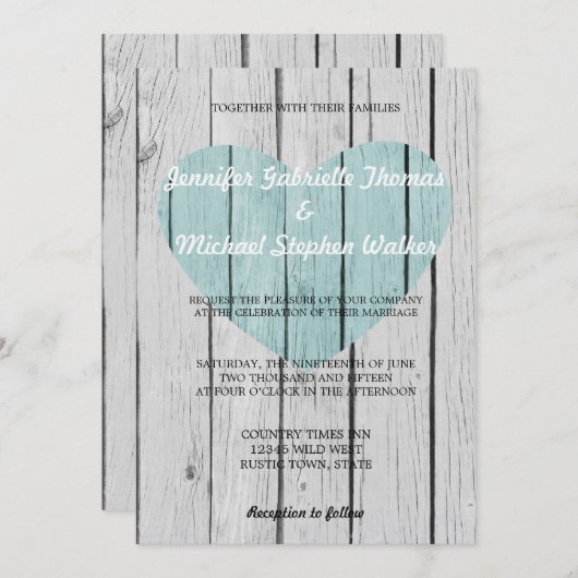 Invitation Bois rustique blanc chic (Devant / Derrière)