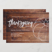 Invitation Bois Rustique Blanc citrouille Thanksgiving Dîner (Devant / Derrière)