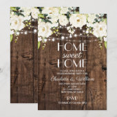 Invitation Bois Rustique Blanc Fleurs Maison Douce Maison (Devant / Derrière)