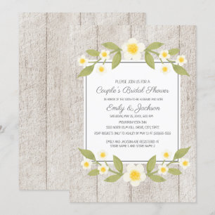 Invitation Bois rustique Blanc Floral Fête des mariées Couple