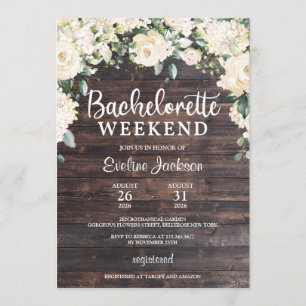 Invitation Bois rustique blanc hydrangée rose bachelorette